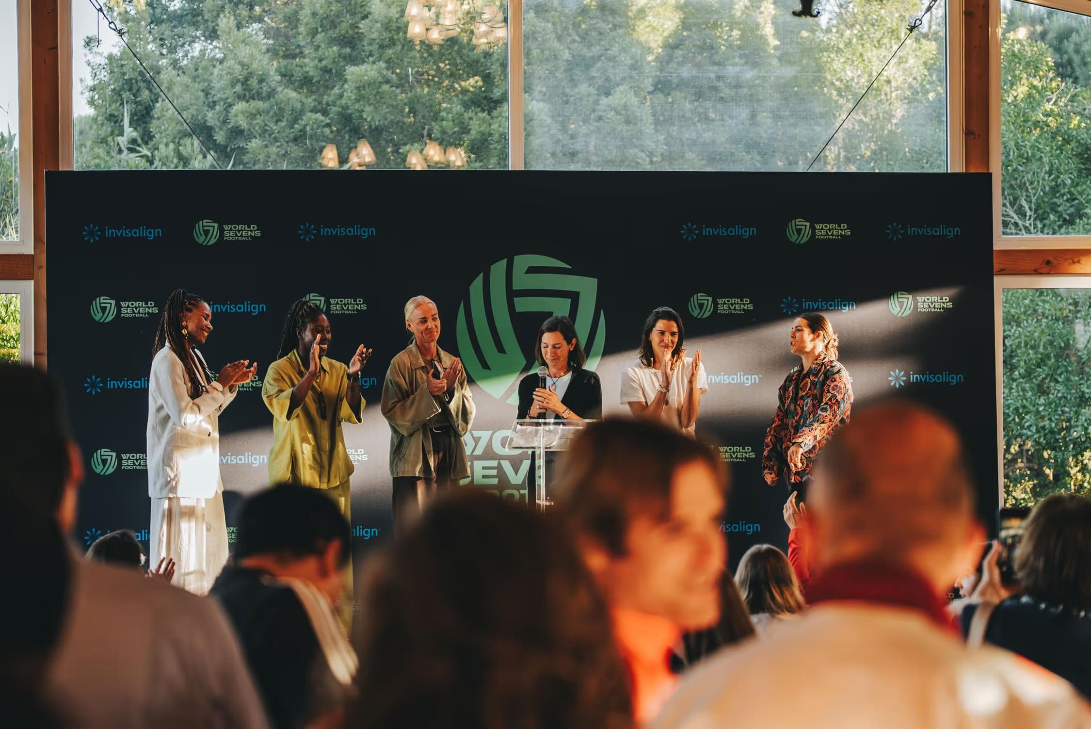 World Sevens Football leadership team speaking to an audience in Estoril Portugal